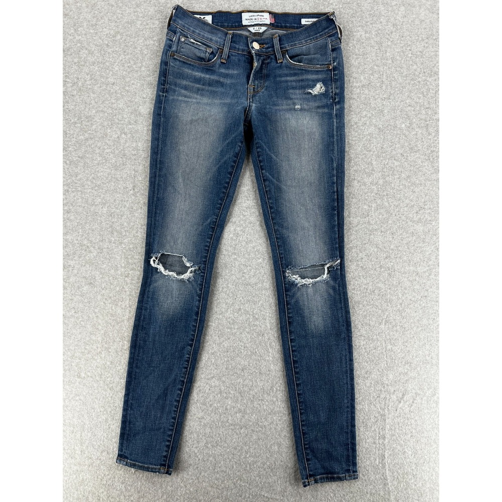 Lucky Brand Charlie Skinny Jeans Women 25 White Oak Cone USA Distressed